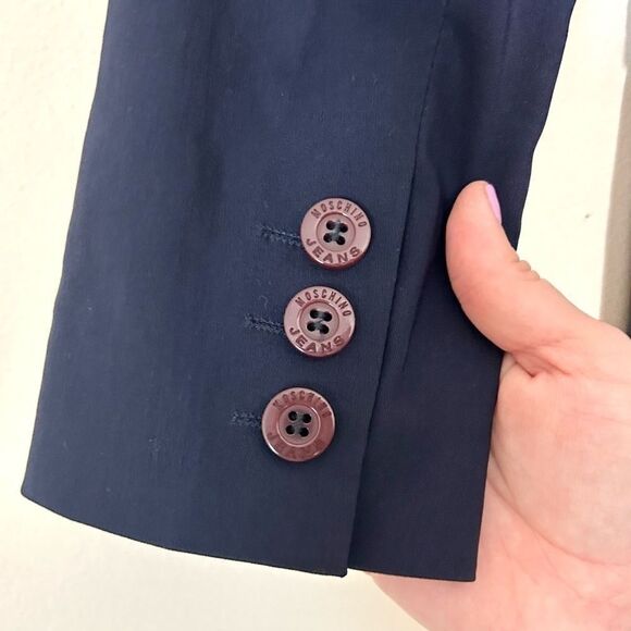 Moschino Jeans Vintage 80s 90s Retro Navy Rhinestone Trim Blazer SIZE 4 - Picture 5 of 8